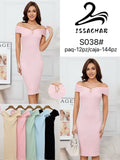 Vestido con escote de hombros descubiertos-S038#