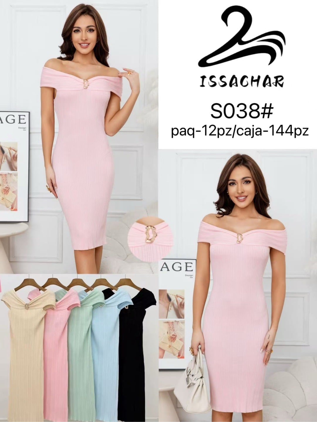 Vestido con escote de hombros descubiertos-S038#