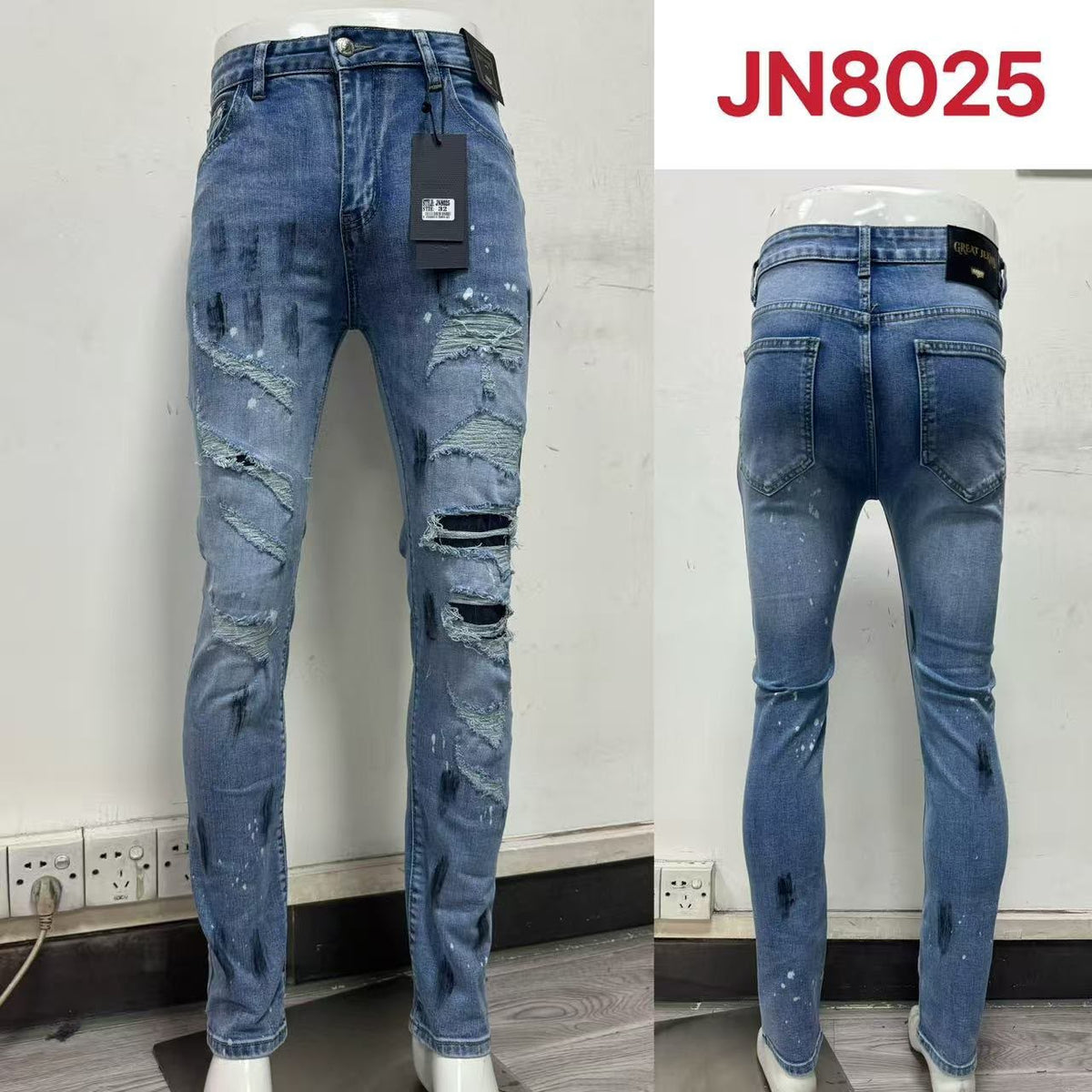 Jeans con efecto desgastado-JN8025