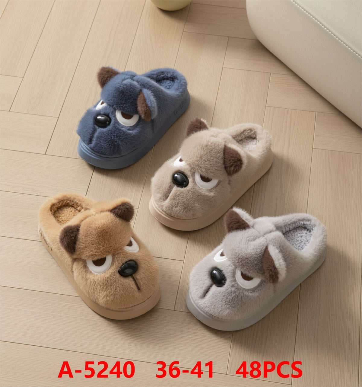 Pantuflas de peluche con diseño de perro-A-5240