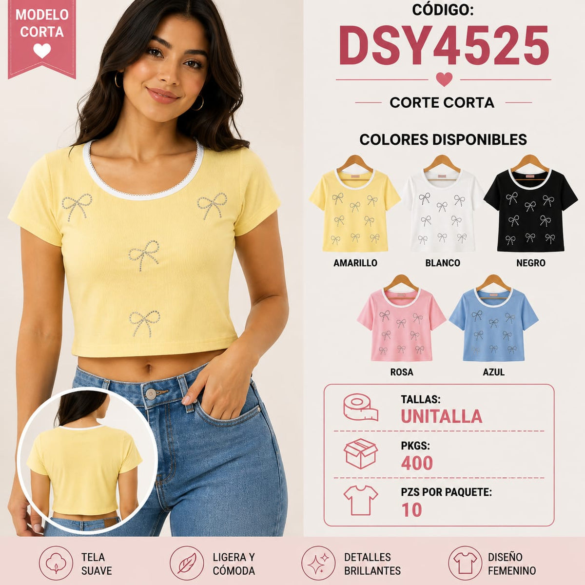Playera Crop top con lazos-DSY4525