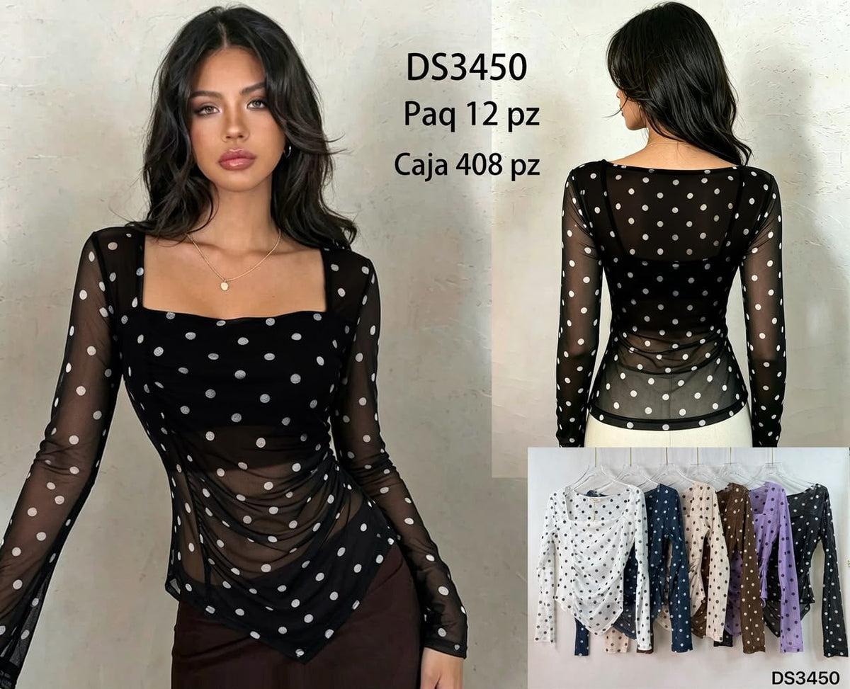 Blusa de manga larga con estampado de puntos-DS3450