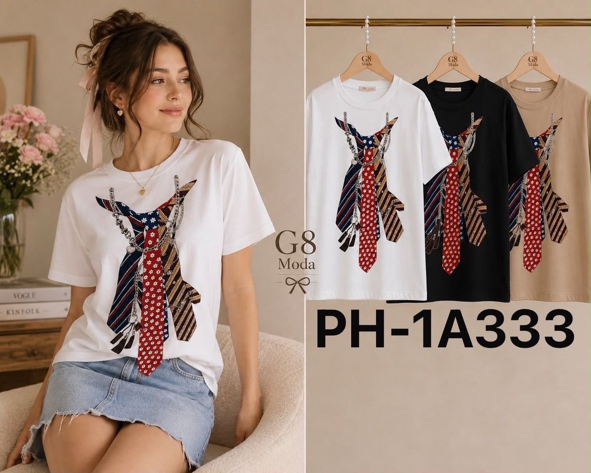 Playera con estampado de corbatas-PLA-PH-1A333