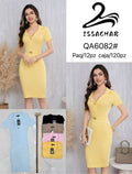 Vestido tipo polo acanalado con cinturón-QA6082#