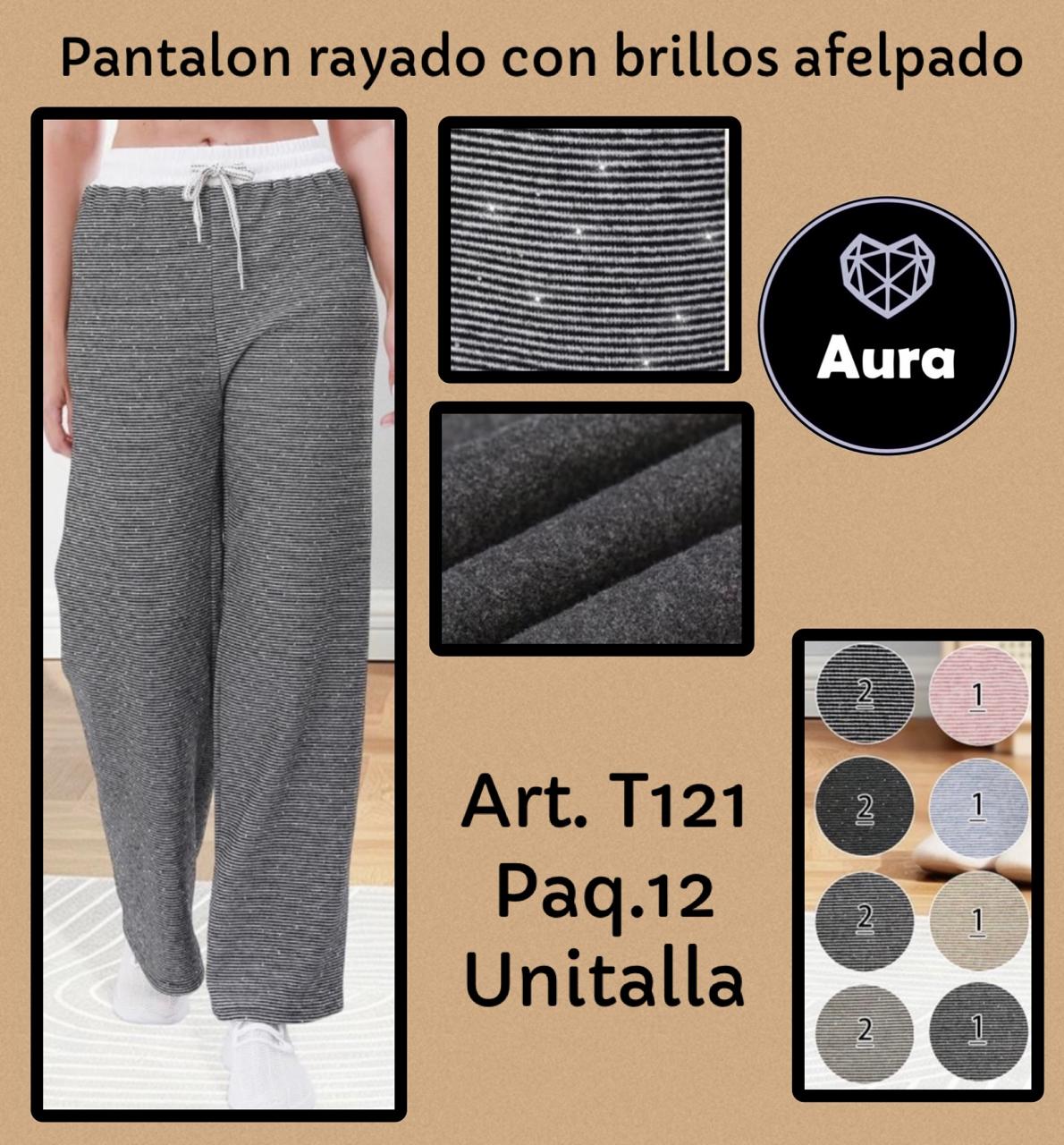 Pantalón rayado con brillos afelpado-T121
