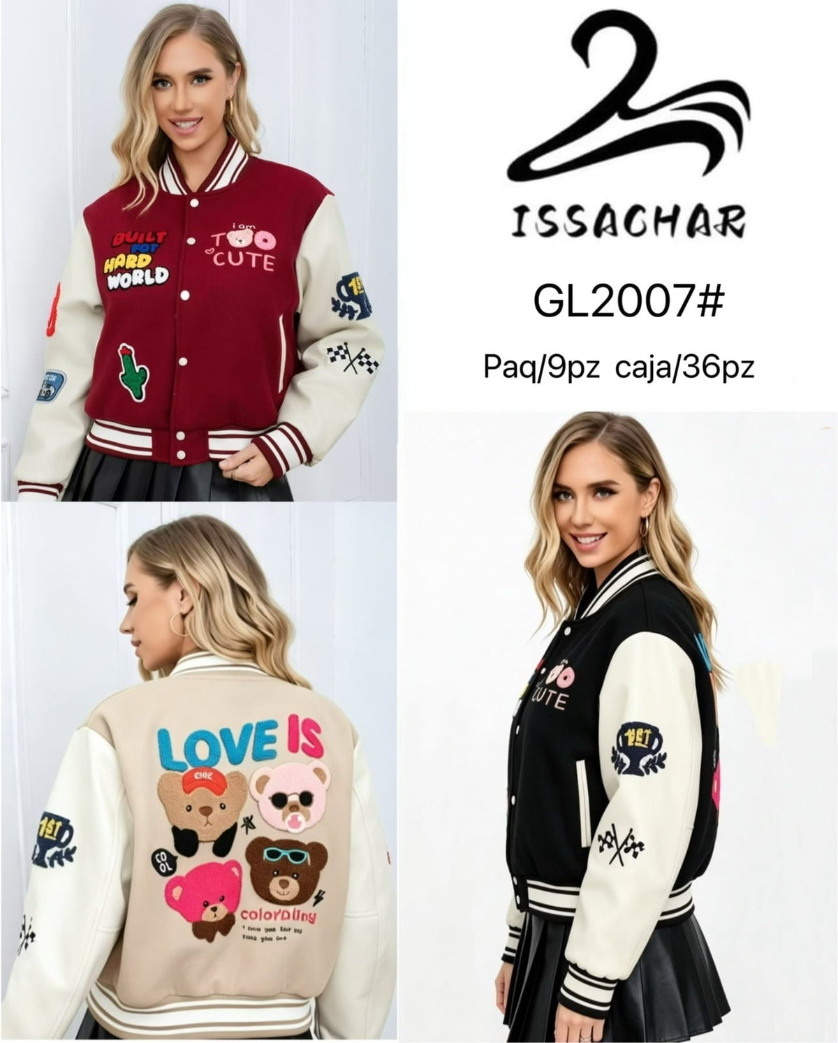 Chamarra tipo varsity con parches-GL2007#