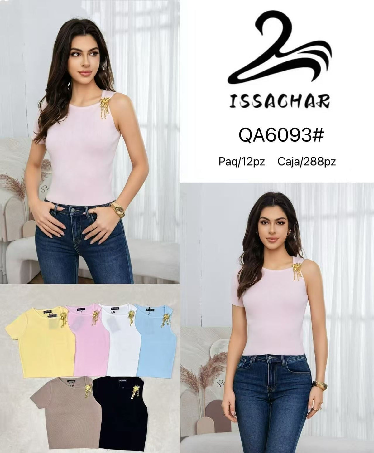 Blusa básica con detalle de broche-QA6093#