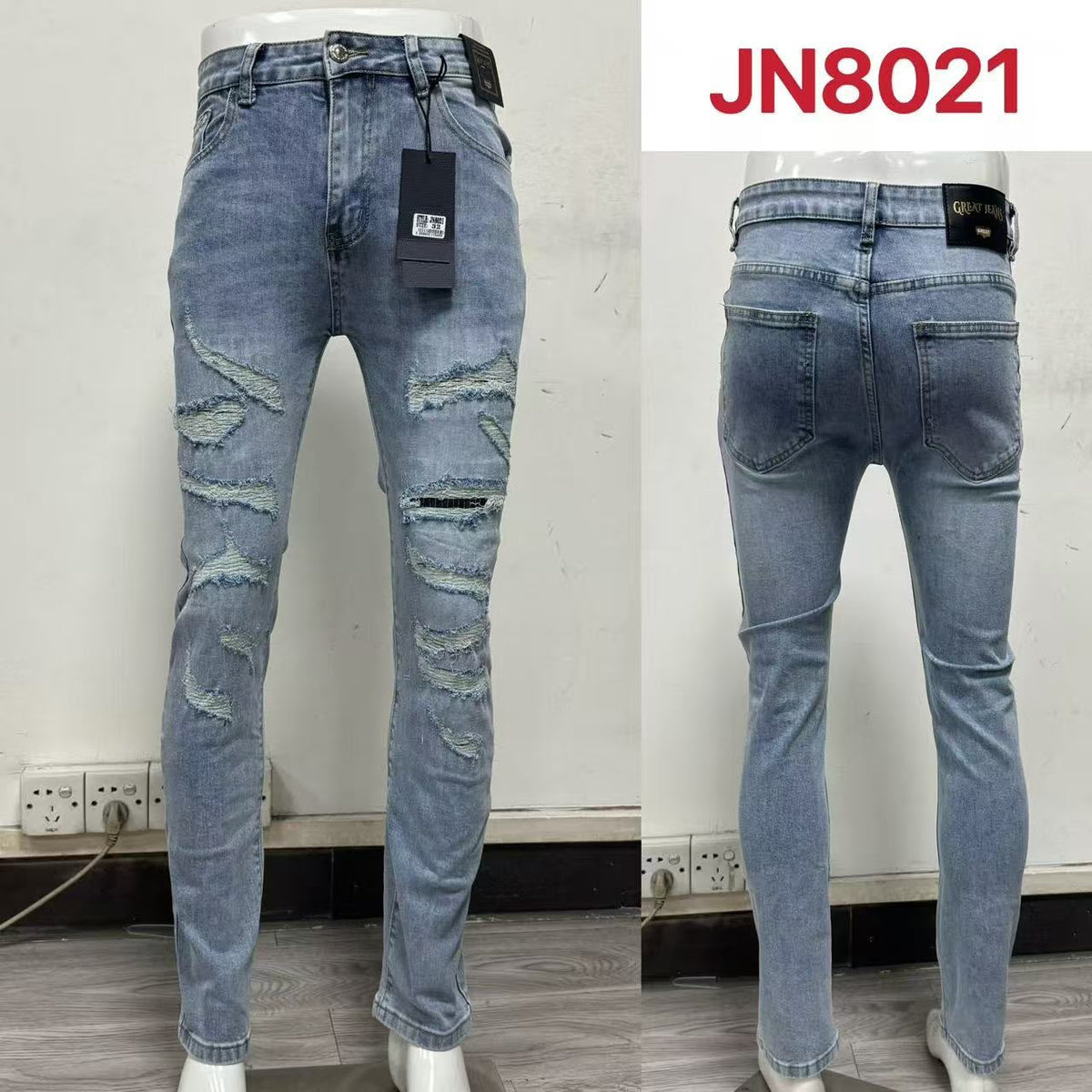 Jeans corte skinny con roturas-JN8021