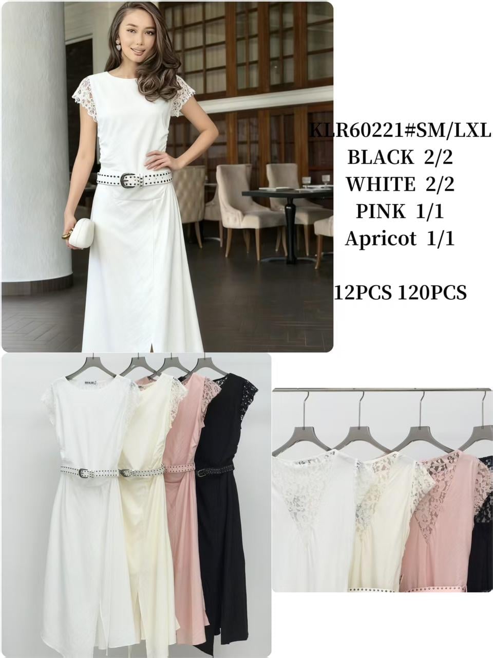 Vestido con encaje y cinturón-KLR60221