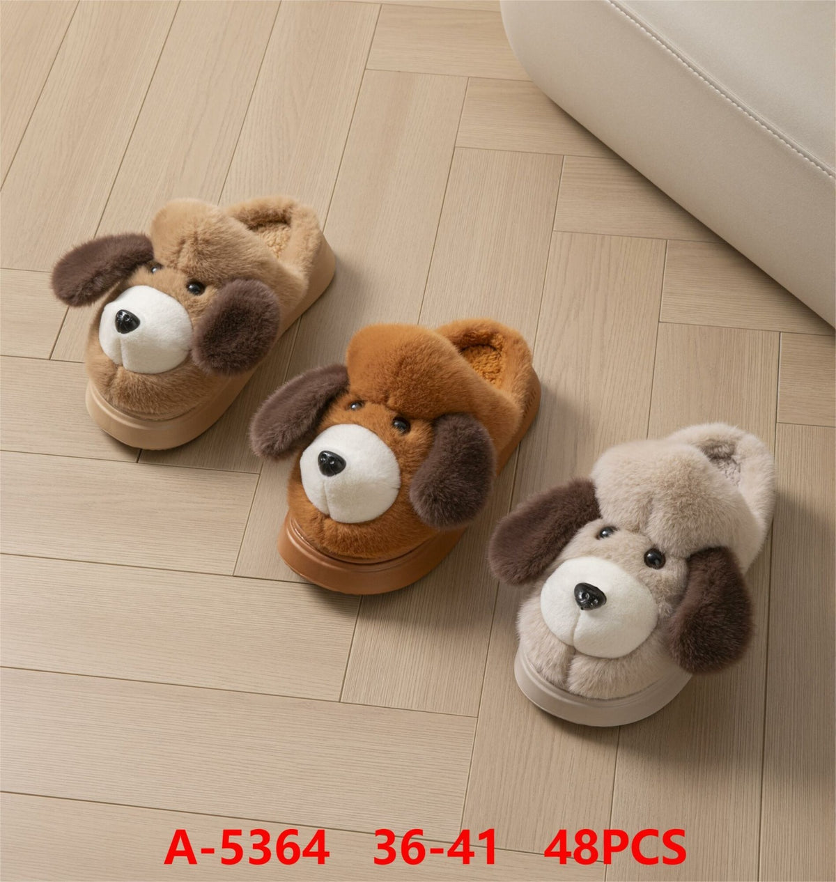 Pantuflas de peluche con diseño de perro-A-5364