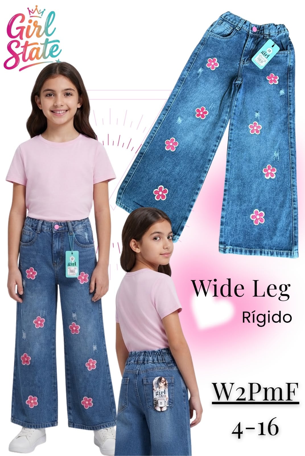 Pantalón Wide Leg con diseño de flores-W2PmF