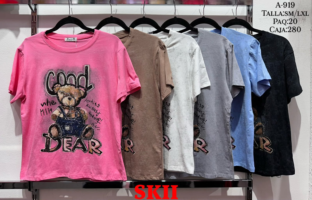 Playera con estampado de oso-A-919