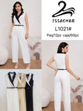 Jumpsuit con solapas y cinturón-L1021#