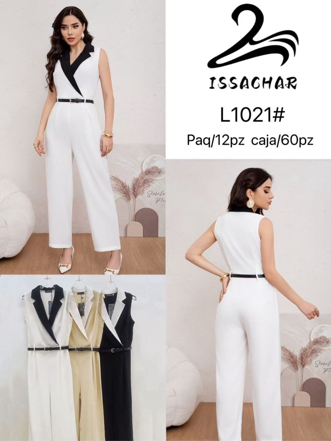 Jumpsuit con solapas y cinturón-L1021#