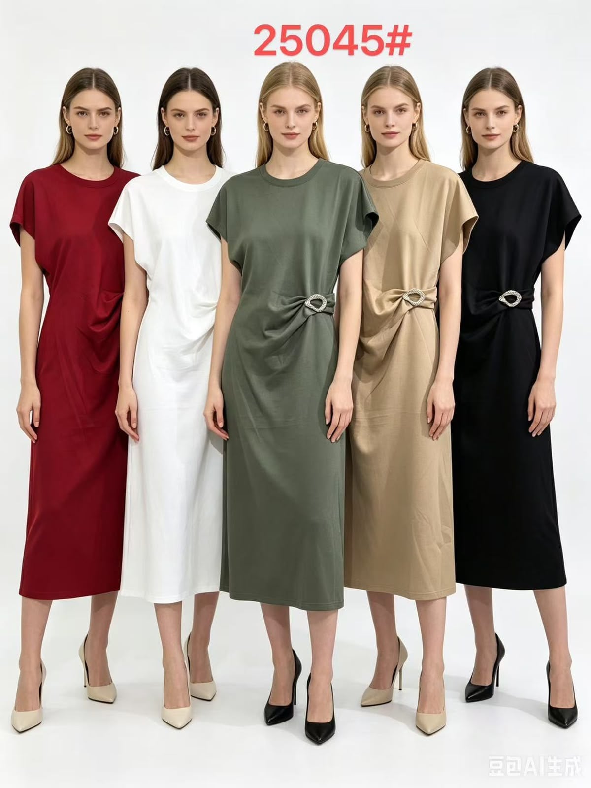 Vestido midi con detalle de hebilla lateral-25045
