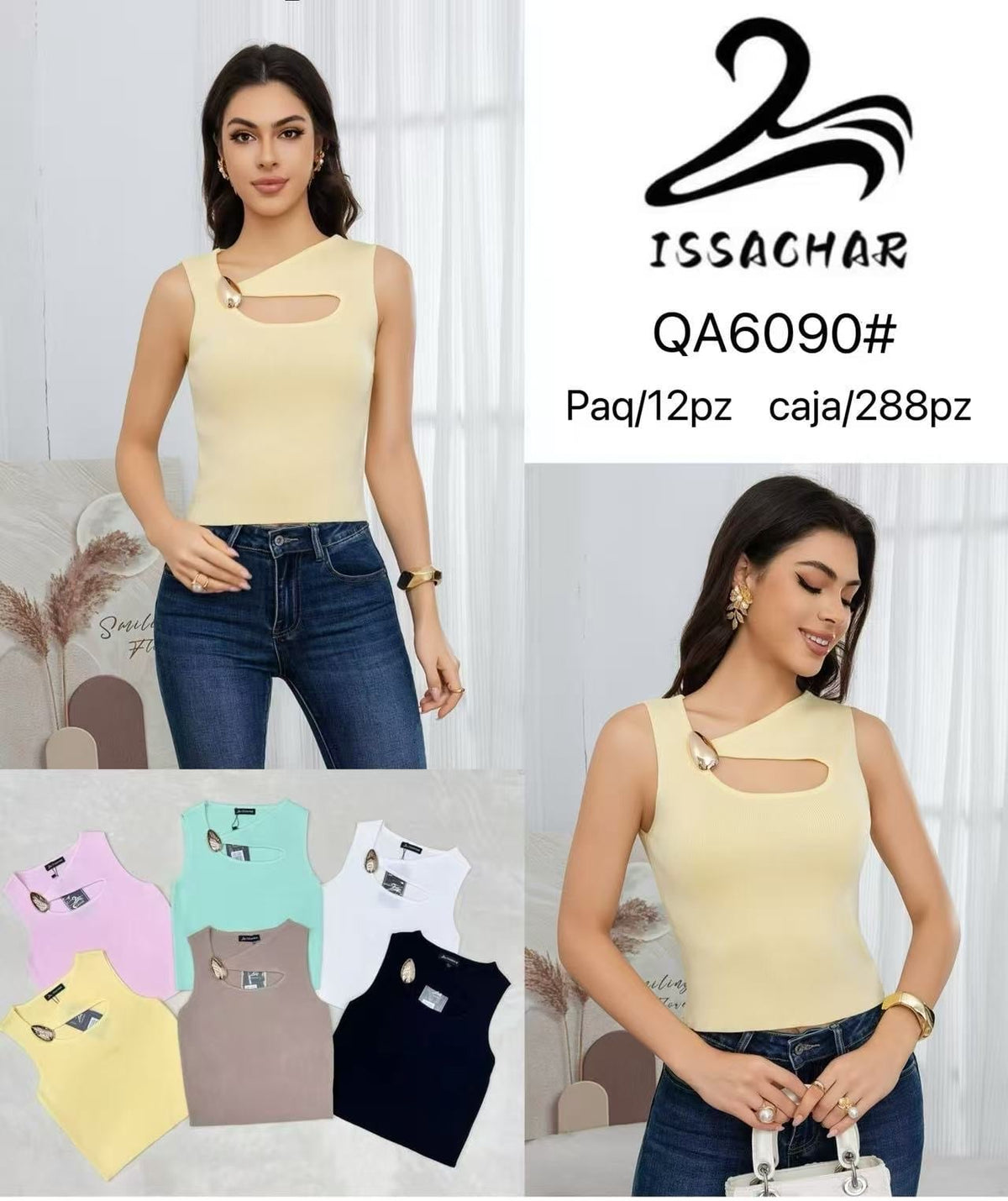 Blusa sin mangas con detalle de metal-QA6090#