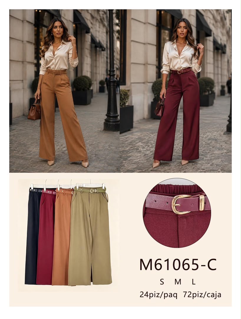 Pantalones de vestir con cinturón-M61065-C