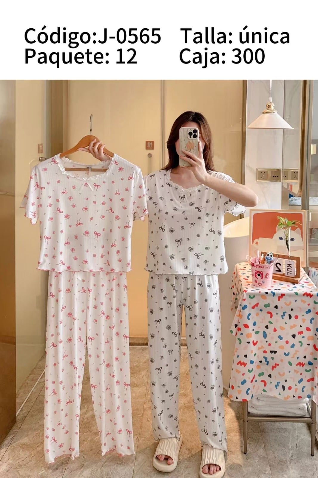 Pijama de dos piezas con estampado-J-0565