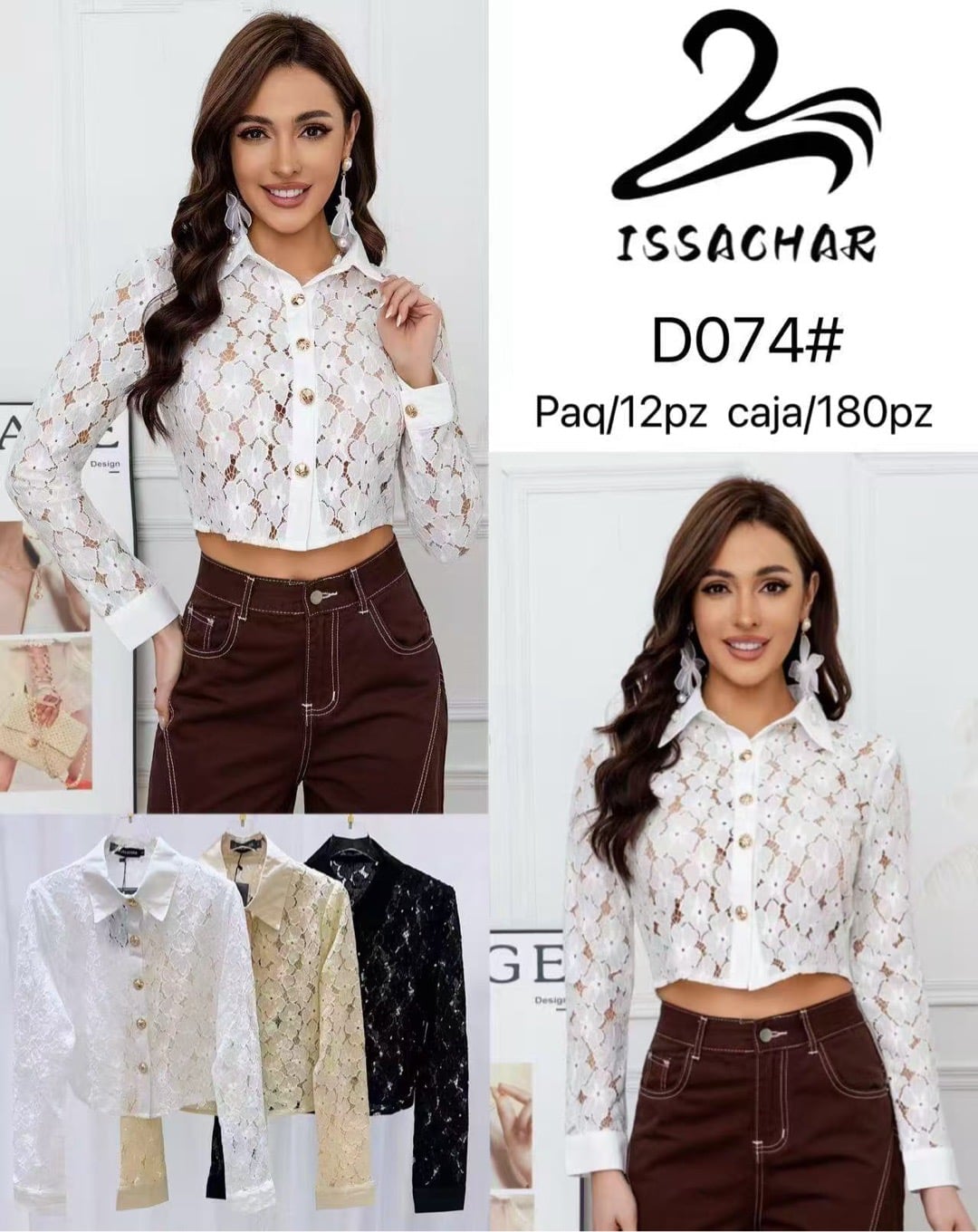 Blusa crop top de encaje-D074#