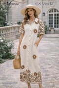Vestido largo con botones y bordado floral-GT3M165#