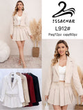 Conjunto de blazer corto y falda plisada-L912#