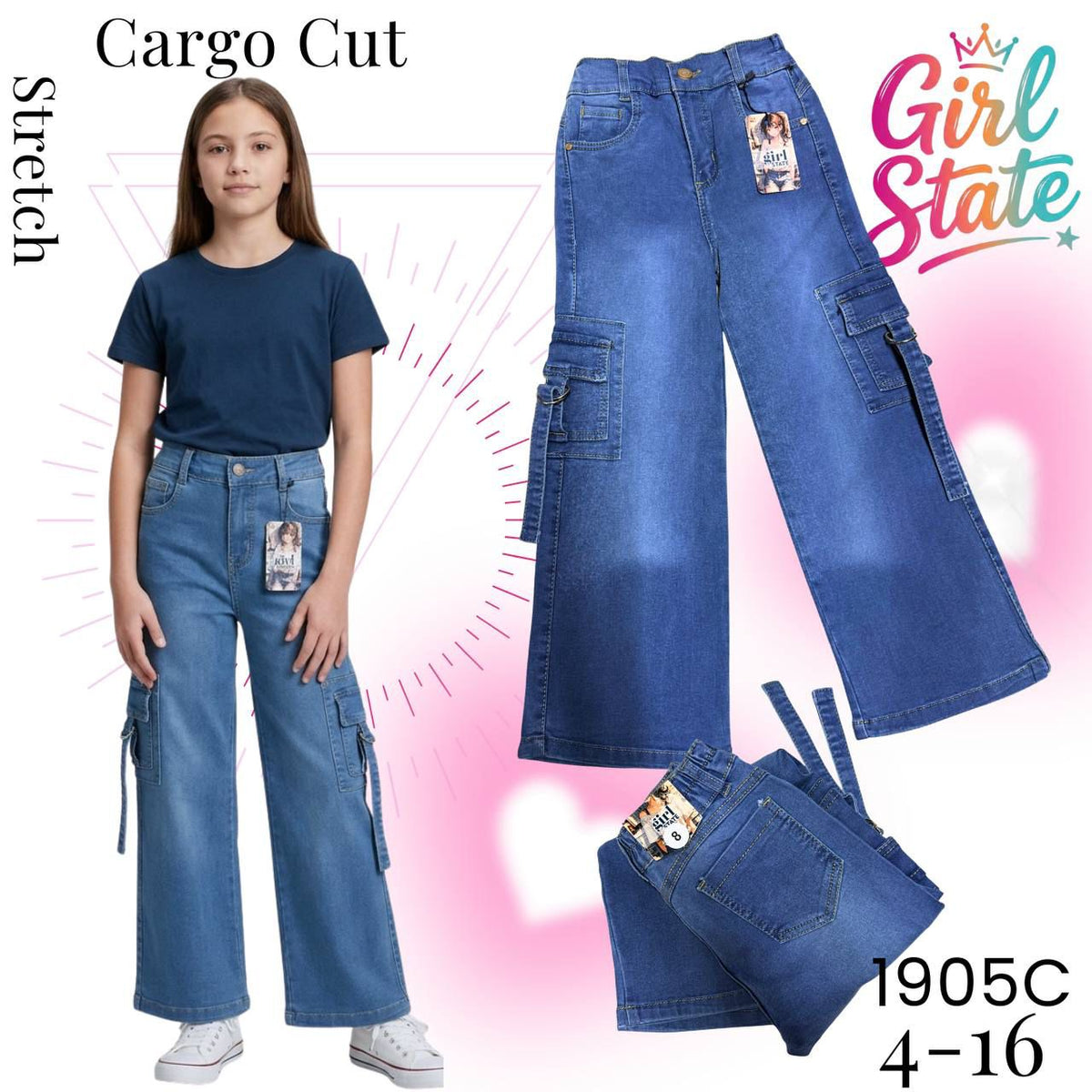 Jeans Cargo Stretch para Niña-1905C