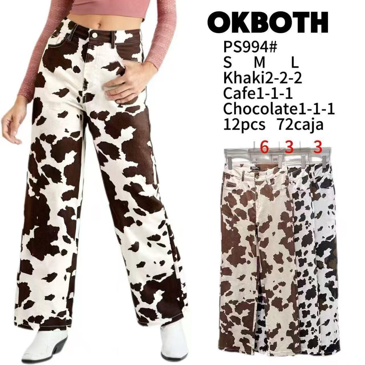 Jeans de corte recto con estampado de vaca-PS994