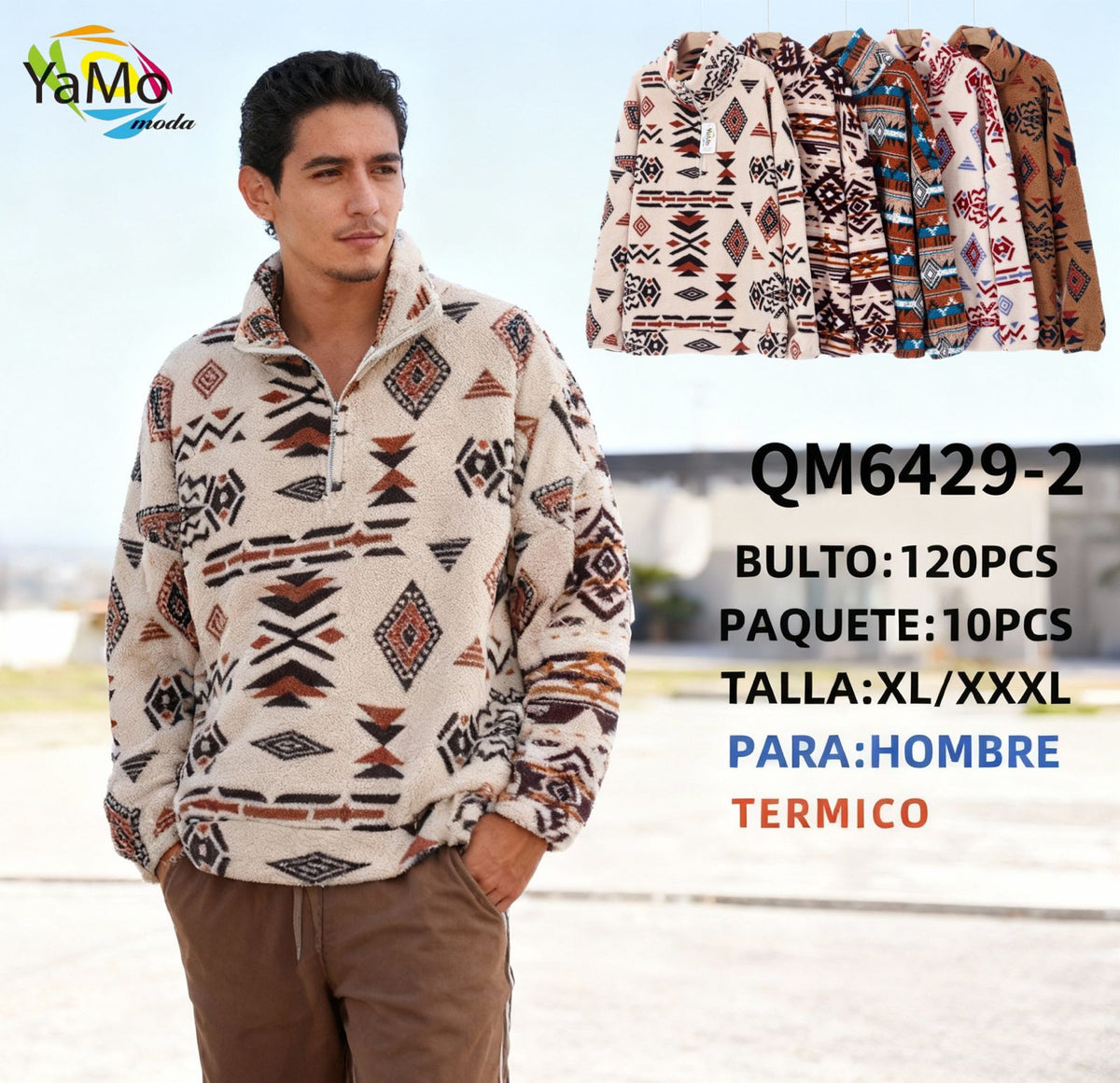 Jersey térmico con estampado tribal y media cremallera-QM6429-2
