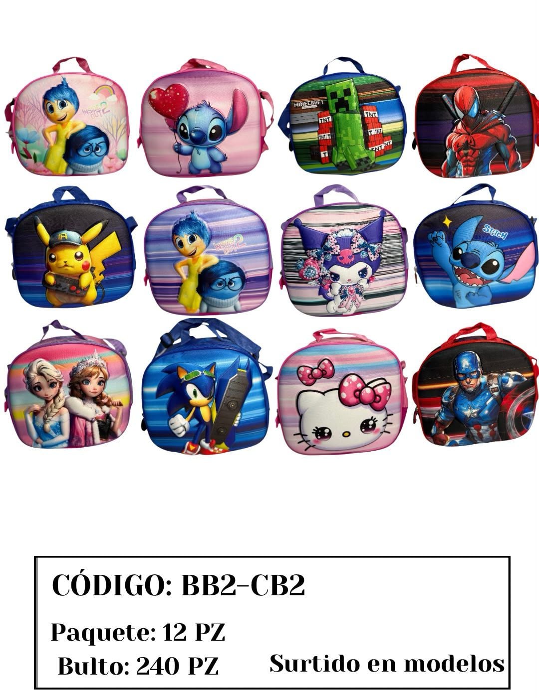 Lonchera térmica 3D con diseños de personajes variados-BB2-CB2
