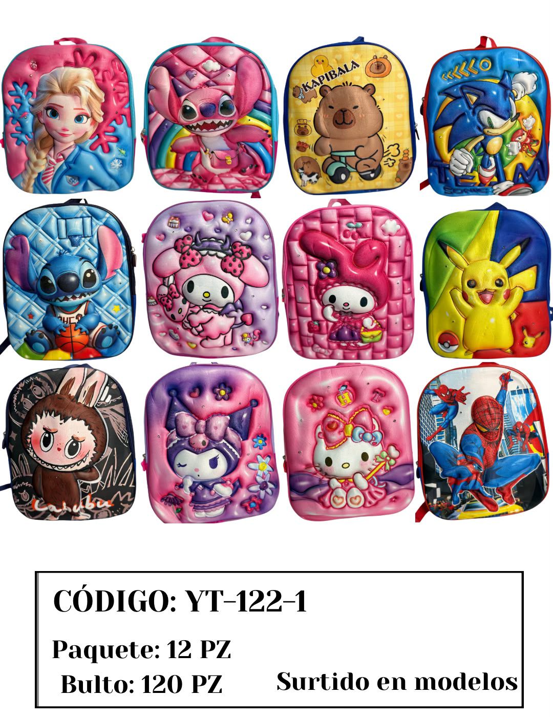 Mochila infantil de personajes 3D-YT-122-1