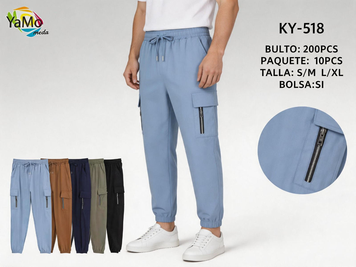 Pantalones Jogger Cargo para Hombre con Cierres Laterales-KY-518