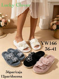 Pantuflas afelpadas con apliques de flores-YW166