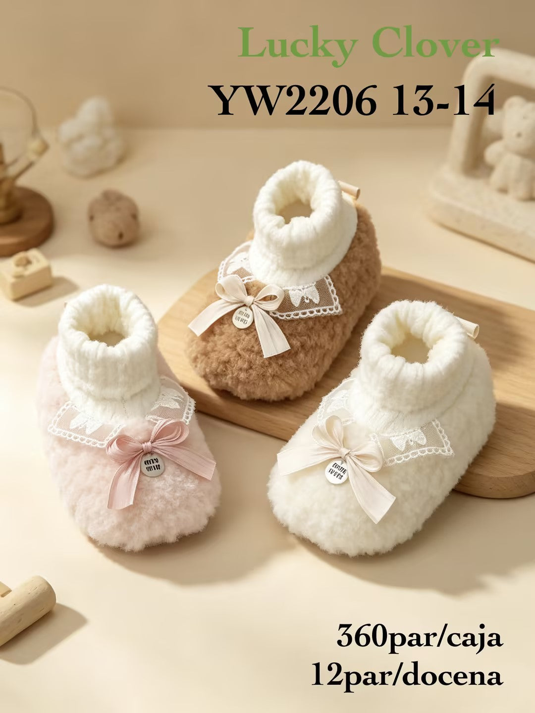 Pantuflas de bebé de felpa con lazo-YW2206