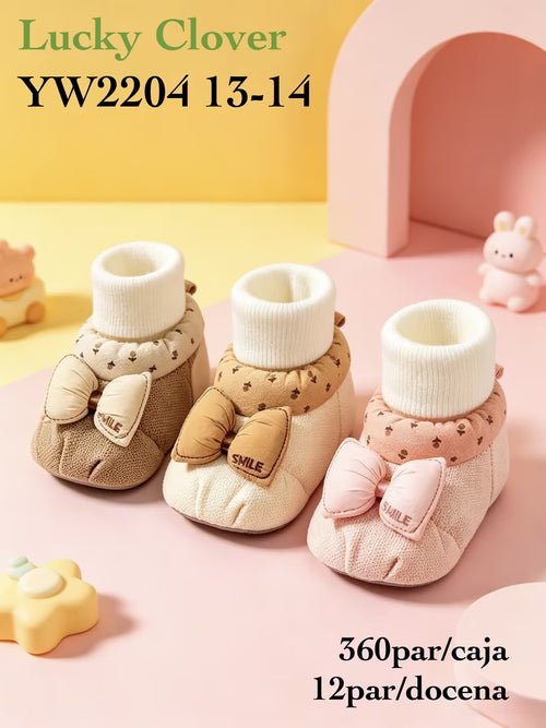 Pantuflas suaves para bebé con moño-YW2204