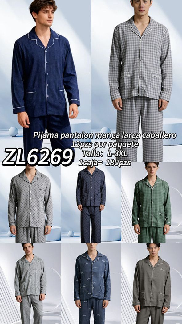 Pijama de dos piezas con pantalón y manga larga para caballero-ZL6269
