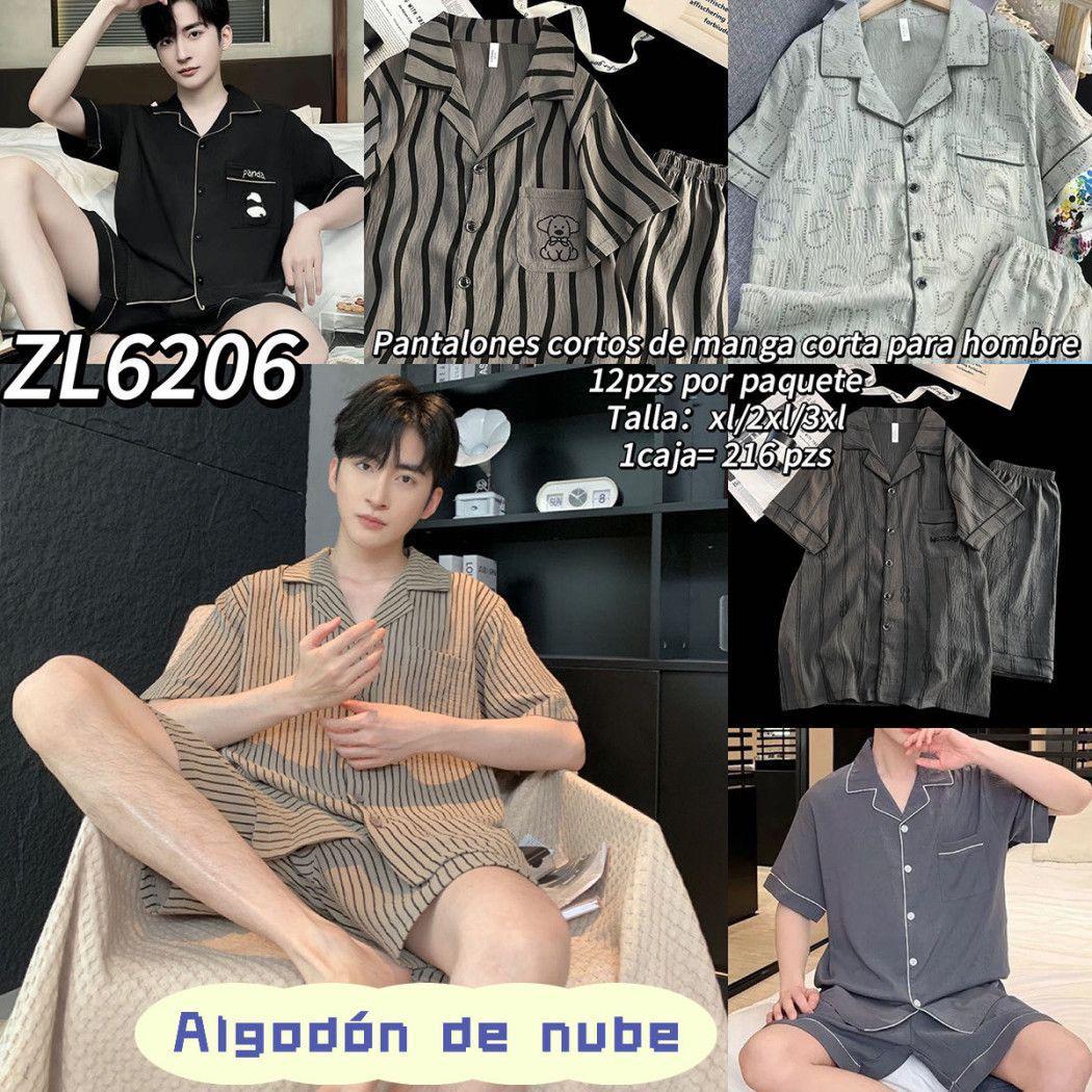 Pijama de dos piezas de manga corta y shorts para hombre-ZL6206