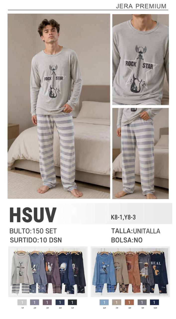 Pijama de dos piezas de manga larga con estampado para hombre-HSUV