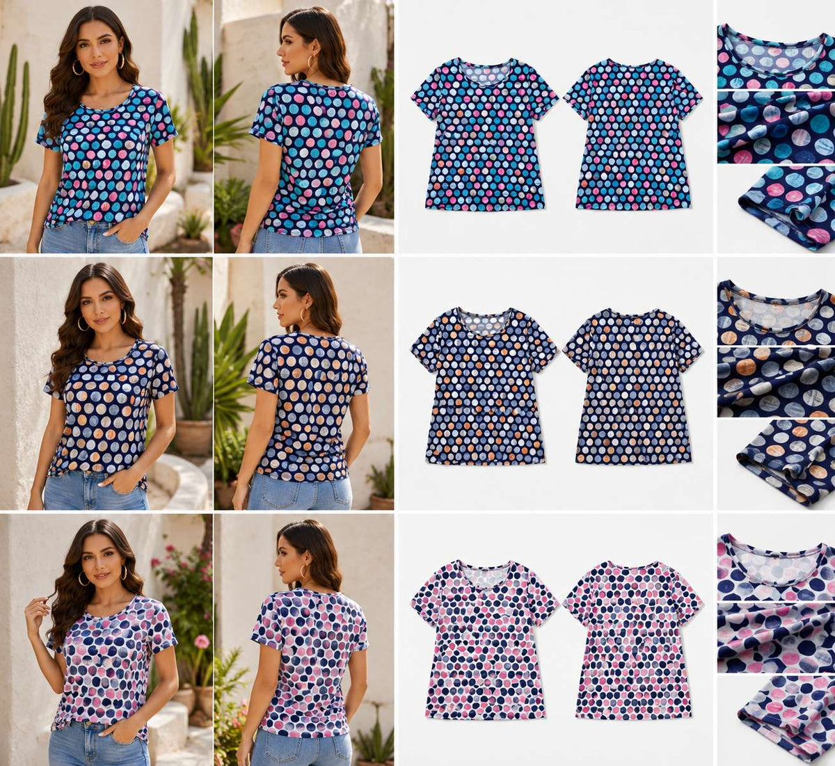 Playera de manga corta con estampado de lunares-N-1976