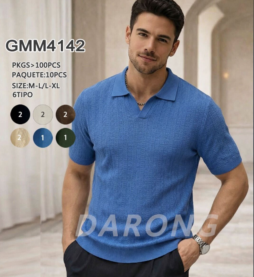Playera Polo de Punto con Cuello V-GMM4142