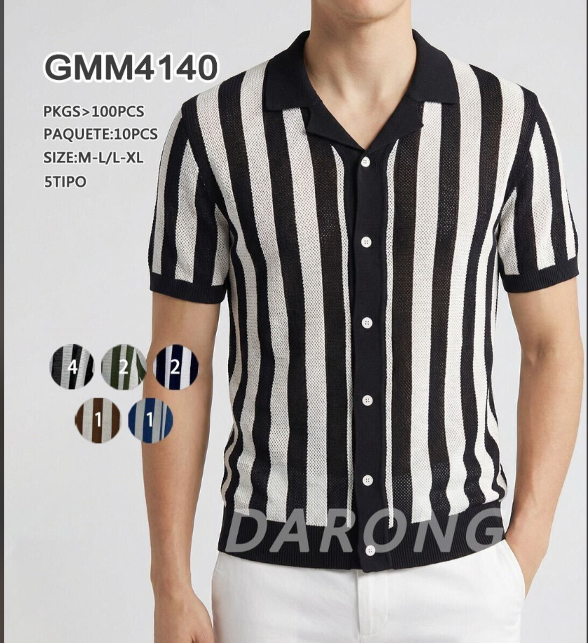 Playera tipo polo de punto a rayas para hombre-GMM4140