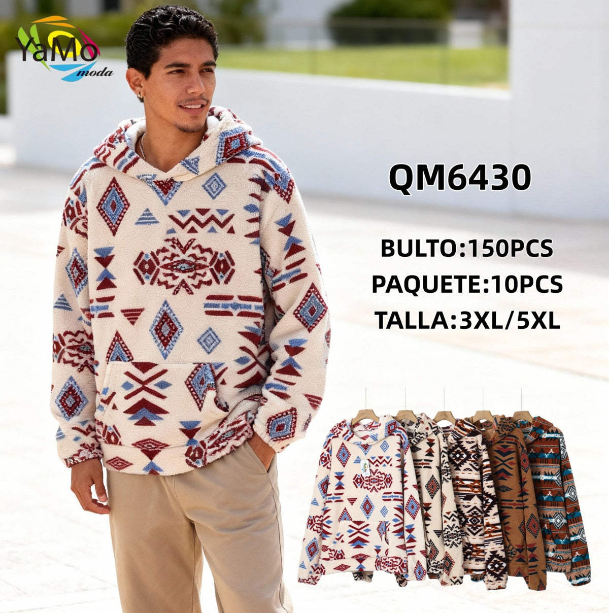 Sudadera con capucha de tejido polar y estampado étnico-QM6430