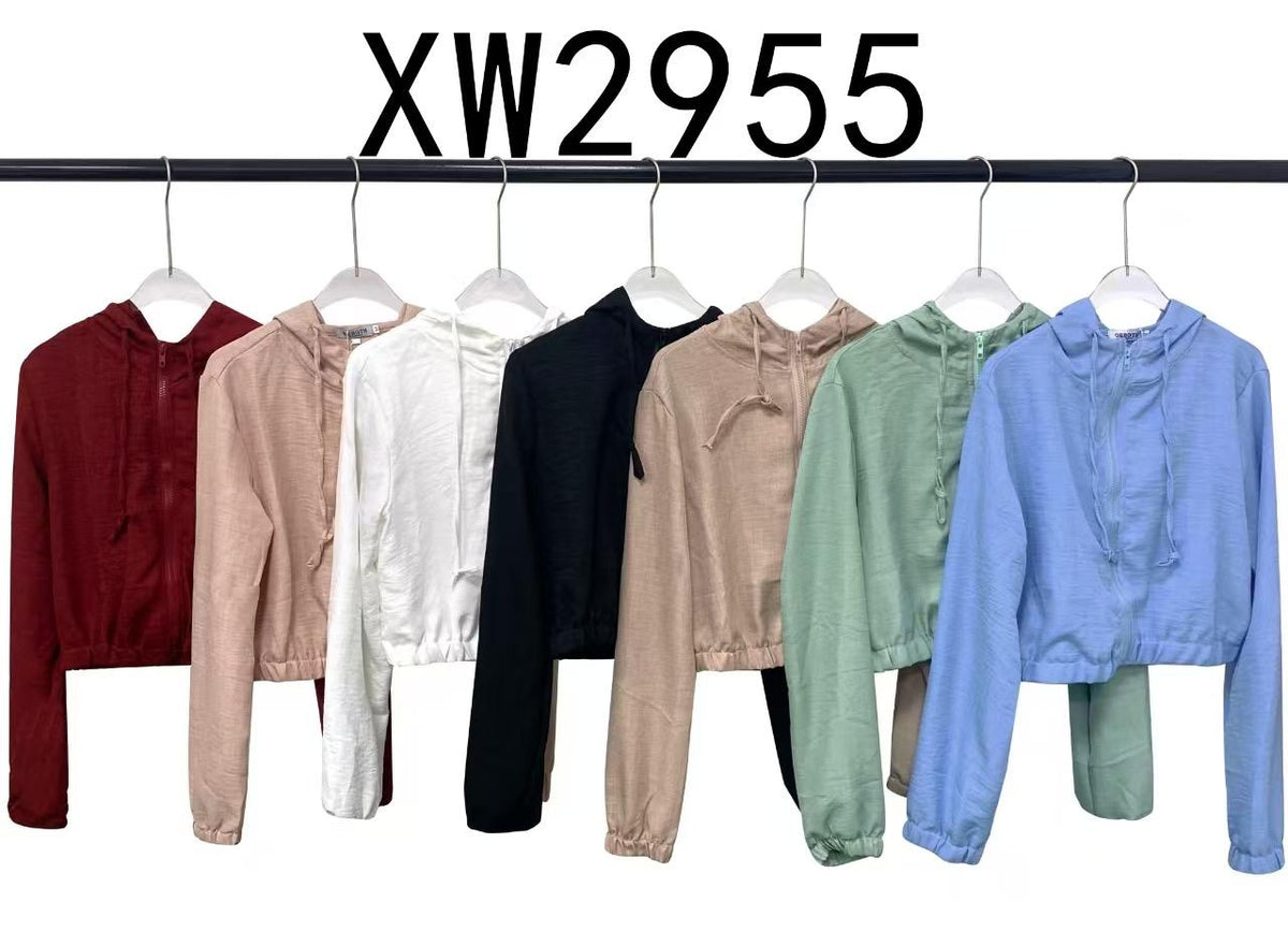 Sudadera Cropped con Capucha y Cremallera-XW2955
