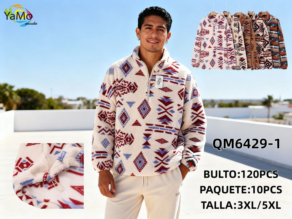 Sudadera de Forro Polar con Cremallera y Estampado Tribal-QM6429-1