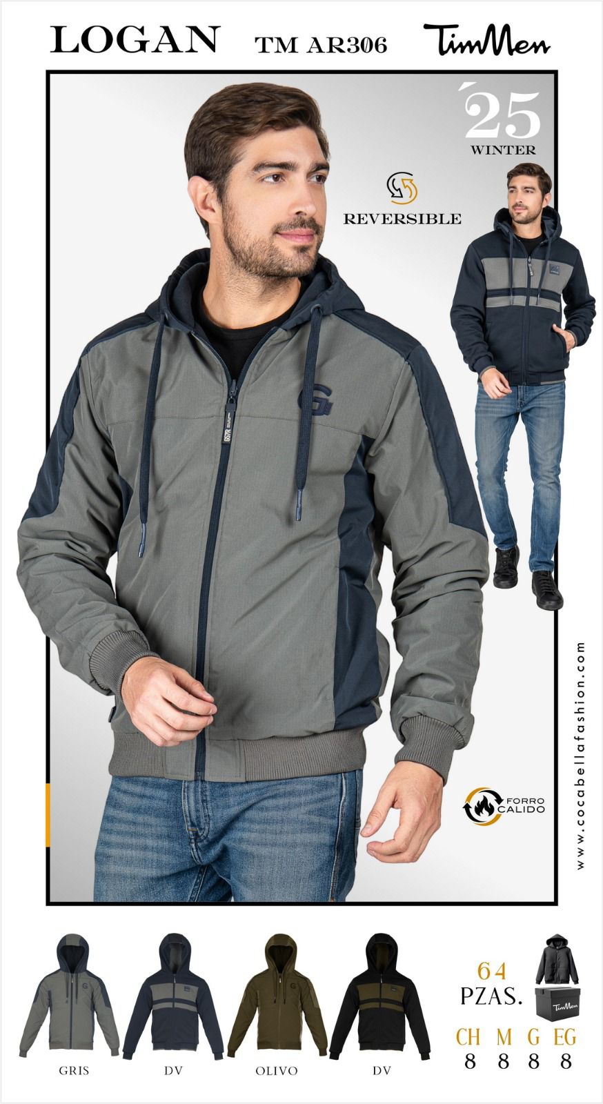 Sudadera Reversible para Hombre con Cierre Logan-TM AR306
