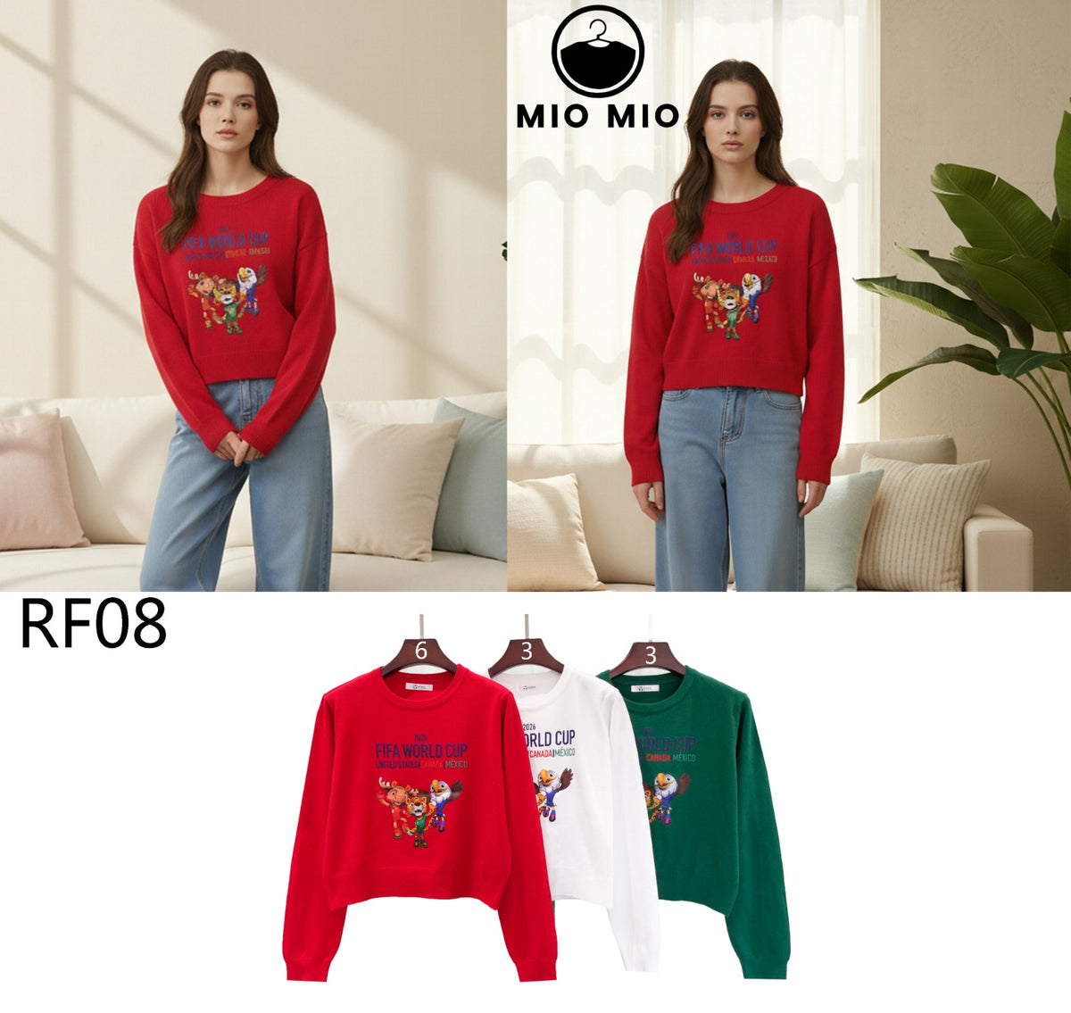Suéter de la FIFA World Cup con estampado de mascotas-RF08