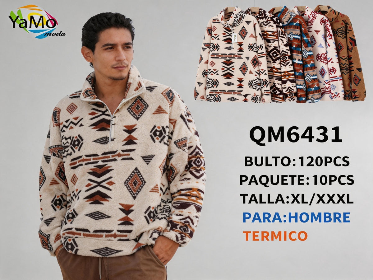 Suéter térmico con diseño tribal y cremallera-QM6431