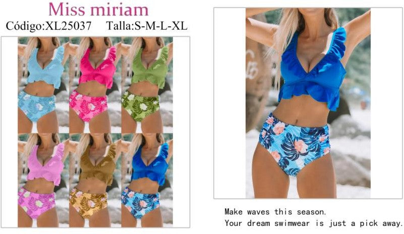 Traje de Baño de Dos Piezas con Volantes y Bottom de Talle Alto-XL25037
