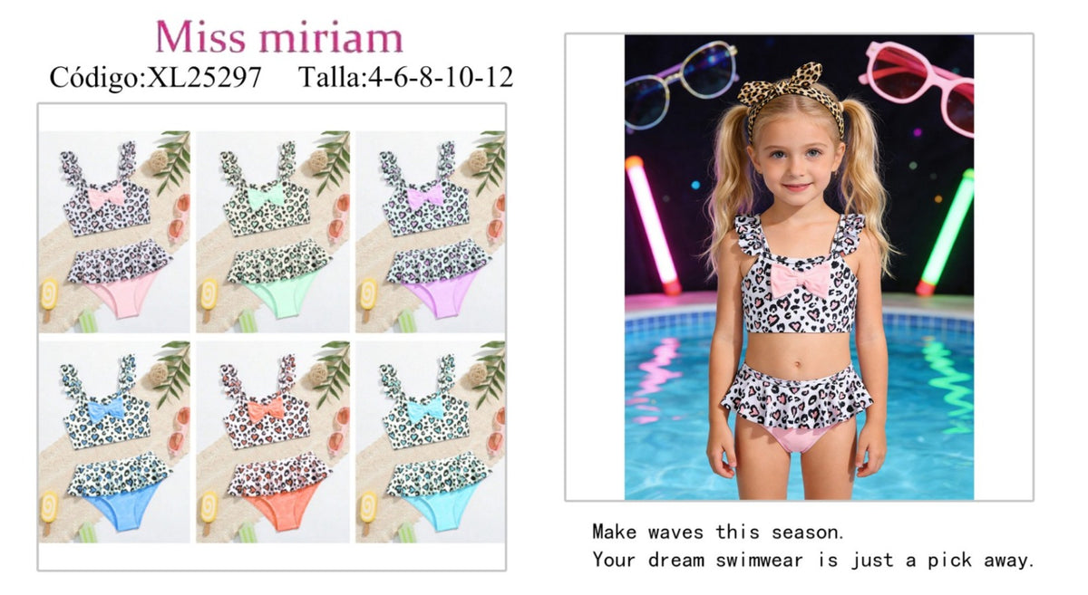 Traje de baño de dos piezas estampado para niña-XL25297