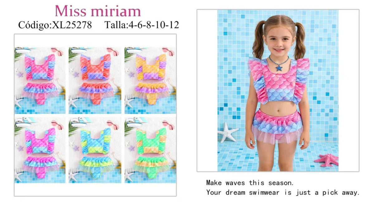 Traje de baño de dos piezas estilo sirena para niña-XL25278