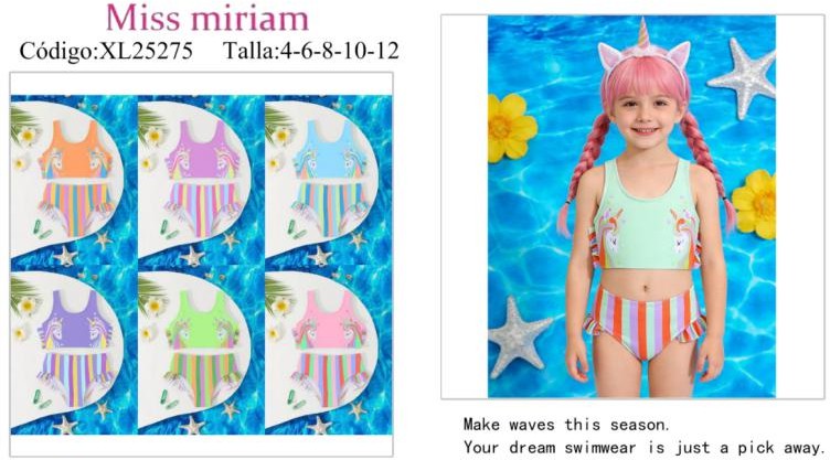 Traje de baño de dos piezas para niña con diseño de unicornio-XL25275